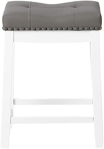 Бар столове Angel Line Cambridge, Комплект от 2 стола 24 инча, Бял с сива възглавница