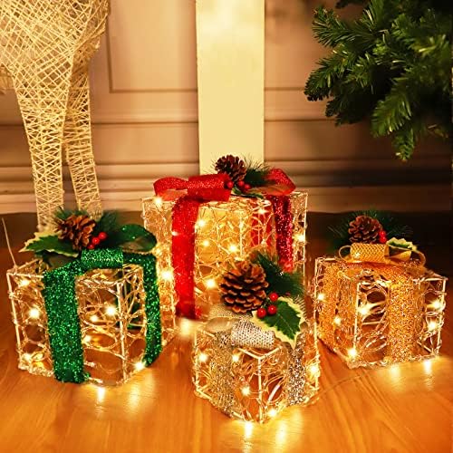 [ Много Големи 12-10-8-7 ] 4 Опаковка от 70 Led Подарък Кутии с осветление, Коледна Украса, Вставляемая Прозрачна Акрилна Светещ Кутия