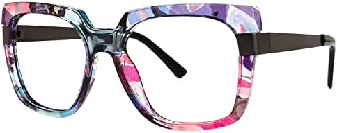 Zeelool Цветя Са Дебели Квадратни Сини Светозащитные Очила за Жени със Защита от UV400 Reeves ZOP02129