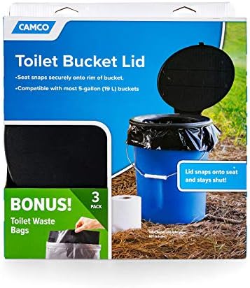 Преносими чанти за тоалетни отпадъци Camco Double Bag Design, черен, Опаковка от 10 (41548) и кофи за тоалетна с капак | е Подходящ