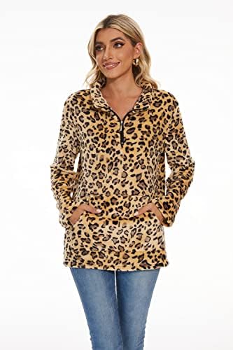P & A / Модни Дамски Hoody с дълъг ръкав и Леопардовым принтом, мек вълнен плат Пуловер с цип с V-образно деколте и една
