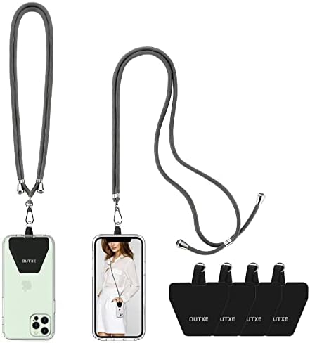 Каишка за телефон OUTXE 2 опаковки - 2 × Регулируема на шийката на каишка, 4 × ленти за телефон - Сив, 4 × Каишка за телефон с мъниста