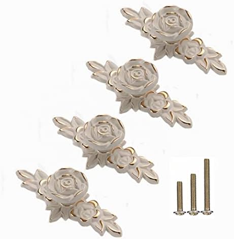 GDQLCNXB 4 бр. дръжки за гардероб в стил Евро Роза с заден панел, 102 мм, Реколта Дръжки за Цветята кутия от С Сплав, Прибиращи
