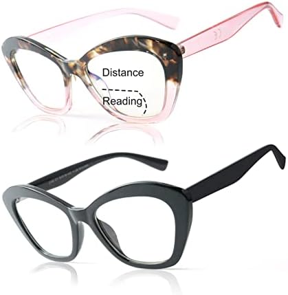 Бифокални очила за четене ESAVIA Cateye за жени, 2 за опаковане, Стилни Компютърни очила за четене на Опра Голям размер, Блокер