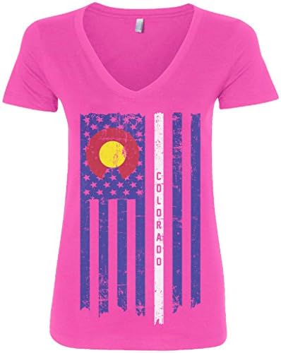 Женска тениска с V-образно деколте и с флага на сащ в щата Колорадо от Threadrock с V-образно деколте