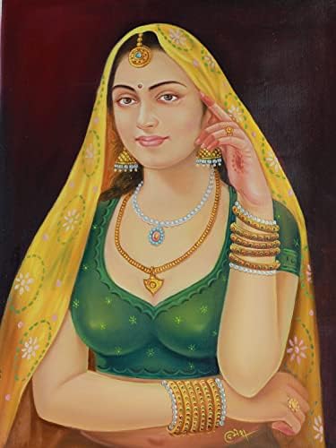 NOVICA Primary, или Благородни цветове, Хора и портрети, реалистични картини, Картина от Индия Красотата Раджастански I