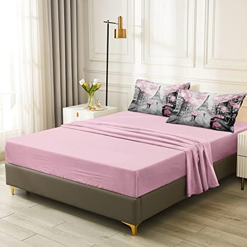 Merryword Комплект Розово парижкия одеала размер Queen Size, 8 позиции, Легло в леглото, Спалното Бельо Сладка двойка Влюбени с дизайн