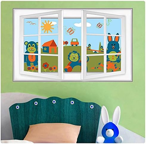 Alonline Art - за Животни в полето за деца с фалшив 3D прозореца |Стикер с принтом на стената, Vinyl стикер (На руло) | 31