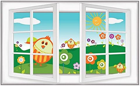 Alonline Art - Поле за пилета с цветя за деца от Лъжливи 3D Window | Стикер с принтом на стената, Vinyl стикер (На руло) | 31 x 20 - 79x51