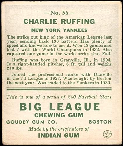 1933 Гуди 56 Рэд Раффинг Ню Йорк Янкис (Бейзболна картичка) VG/БИВШ Янкис