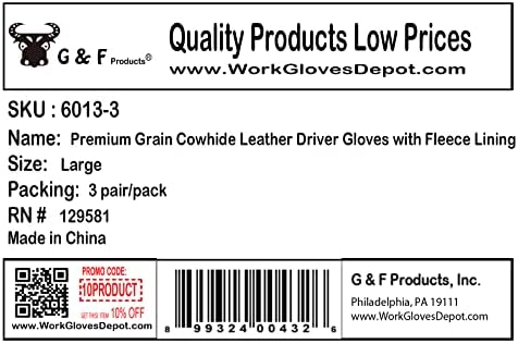 G & F Products G & F 6003M-3 Работни Ръкавици, от естествена Телешка кожа Премиум-клас, Средни, 3 Двойки, Мръсно бяло