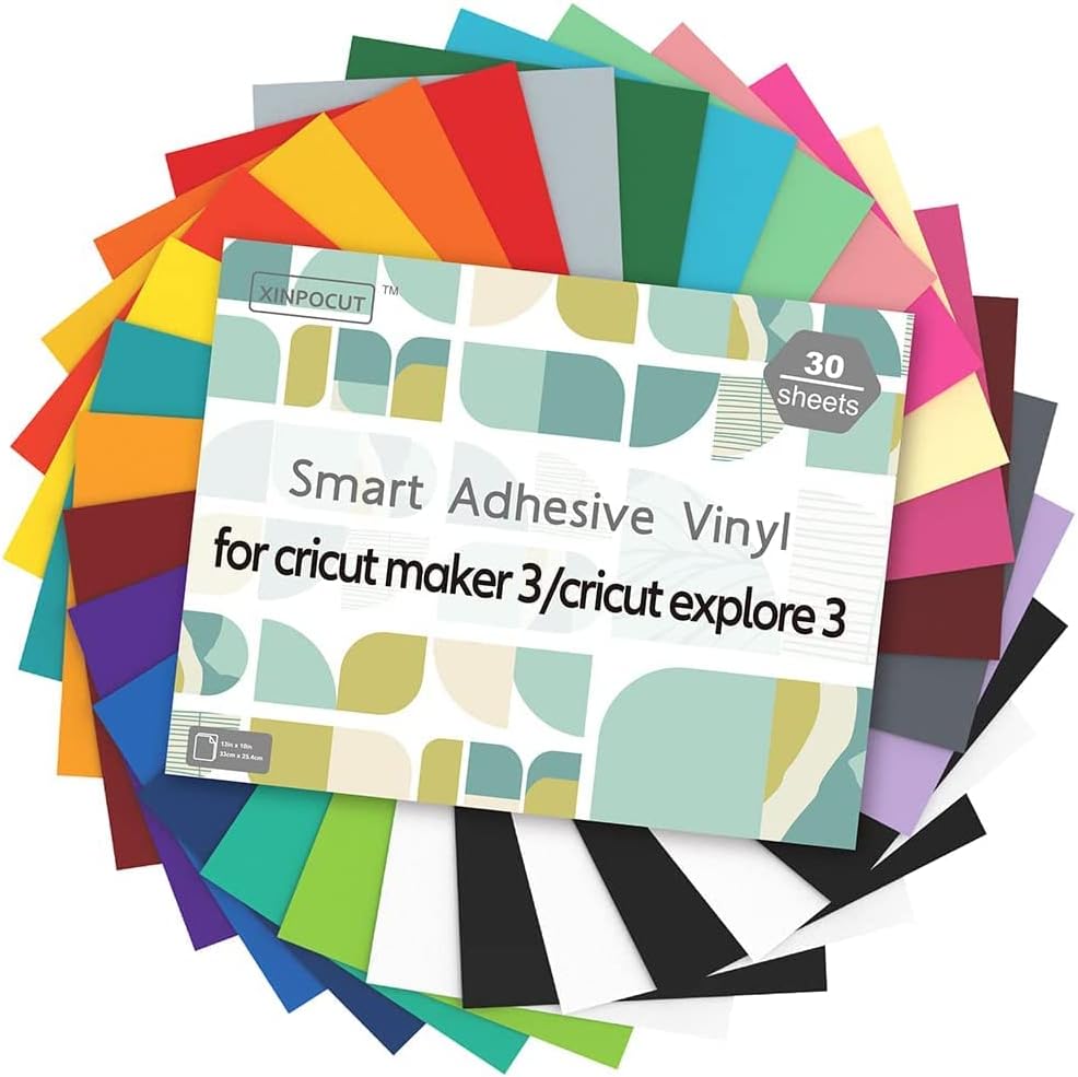 SPECUT Smart Adhesive Vinyl Permanent 30 листа (13x10 инча) - за Cricut Maker 3 / Разгледайте 3 Винил лист с интелигентен лепило, Винил