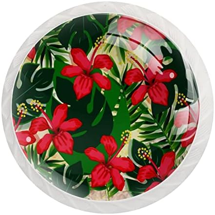 12 бр., бяла кръгла дръжка за чекмедже, порцелан цветя рози, червени тропически листа