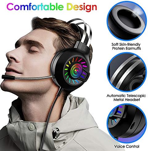 Детска слушалки Слушалки PS4 3,5 мм Стерео Кабел Режийни Слот за Слушалки, RGB Дъгова осветление, Професионален Стереофоничен съраунд звук