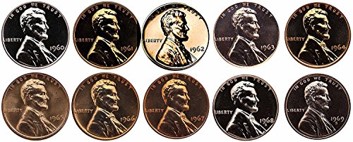 Монети с Пробен камък Памет Линкълн 1960-1969 г., и Специален Набор от мента - 10 Монети - Пълен скъпоценен камък десетилетие