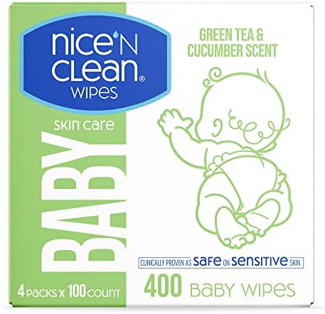 Бебешки кърпички Nice 'n CLEAN Skin Care с аромат от 100 карата (4 опаковки) | Безопасни за чувствителна кожа | С аромат на зелен