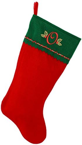 Първоначално Коледни Чорапи с бродирани мен Монограм, Зелено и Червено фетр, Инициал За