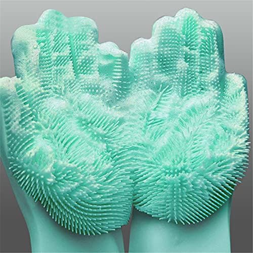1 чифт на двустранните силиконови защитни ръкавици за миене на съдове, гумени ръкавици за миене на съдове. (Цвят: зелен)