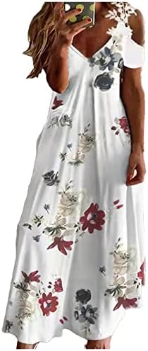 Макси рокля Fragarn в стил Бохо, Дамско Модно Лятото Дантелено Рокля с V-образно деколте и открити рамене с къс ръкав