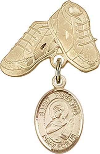Детски икона Jewels Мания за талисман на Свети Перпетуи и игла за детски сапожек | Детски иконата със златен пълнеж с талисман Свети Перпетуи