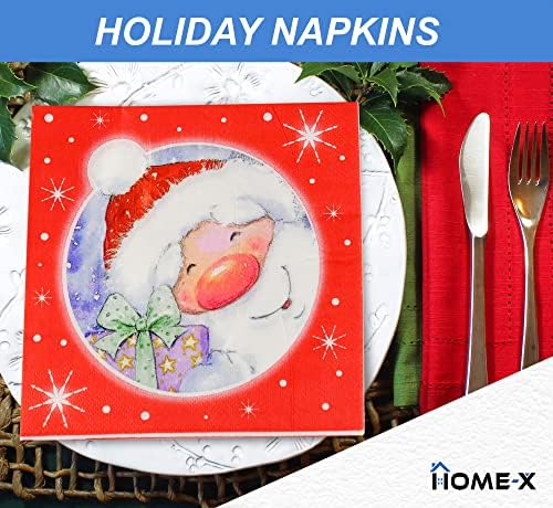 НАЧАЛО-X Хартиени салфетки Ярко-Червен цвят, с участието на Дядо Коледа, 6,5 инча, Коледни Салфетки - вечеря на блок маса