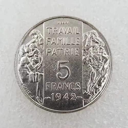 1942 Френски 5 Chf - Монета с изображение Петена (Сесе) Възпоменателна монета е Точно копие на Колекционерски монети 564