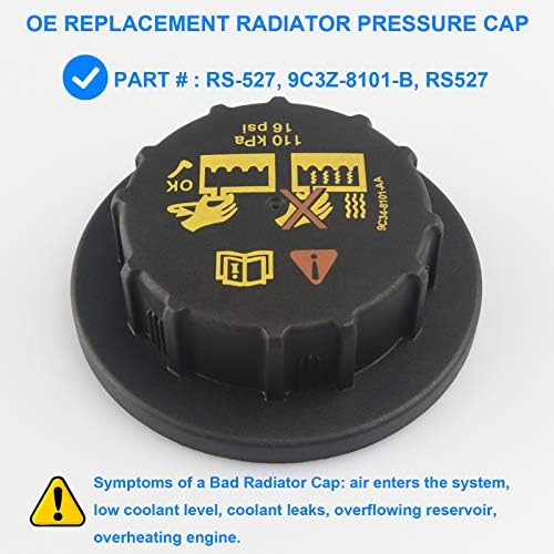 Под налягане капачката на радиатора, капачката на резервоар на охлаждащата течност се Заменят RS-527, RS527, 9C3Z-8101-B, 9C3Z8101B,