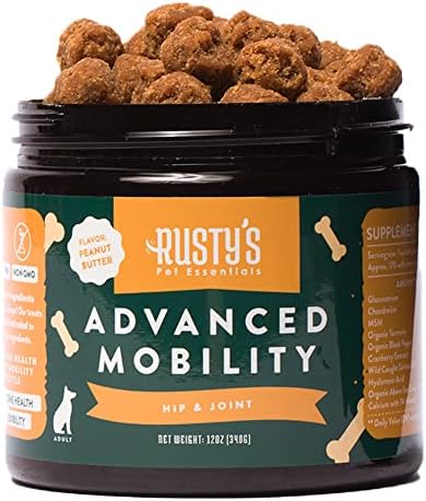 Добавка за кучета Rusty's Pet Essentials за подобряване на подвижността на тазобедрените стави (170 разжевываний) - Съдържа хондроитин, глюкозамин