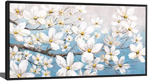 Картина върху платно, стенно изкуство-ръчно рисувана Фигура Цветове на череша, Голям Размер, Растягивающееся Бяло Цвете растение