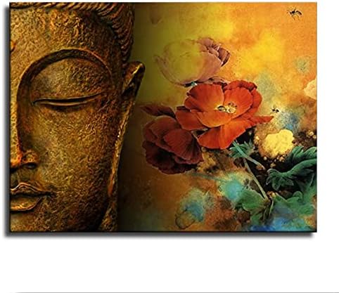 Ретро Статуя на Буда с Цветя Платно Декоративна Живопис Плакат Начало Декор Изкуството на HD Снимки Спалня Хол Стенно Изкуство
