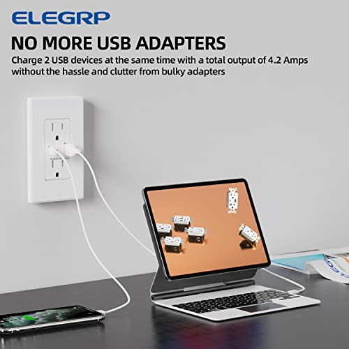 Стенни изход за зарядното устройство ELEGRP USB, USB-конектор с USB портове, тип A и тип C, 15-Амперная Двухшпиндельная гнездо