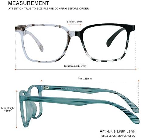 LAMBBAA Синя Светлина Блокер Точки 3 Опаковки Квадратна Рамка Компютърни Игри Очила За Четене на Мъже, Жени Анти-Стрес на очите