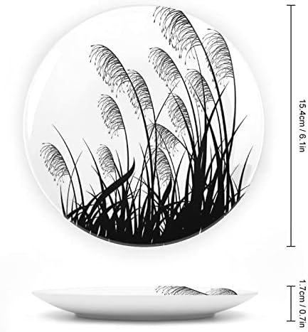Керамични Витрина LIGUTARS, е Черно - Бяла Керамична Подвесная Декоративна чиния, Храсти, Диви Растения, Клонки на Пшеница