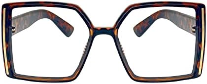 QxAiVMin Извънгабаритни Квадратни Очила за четене, Блокер Синя Светлина Четци в Голям Рамки за Жени, Големи Компютърни Очила с Изпъкнали