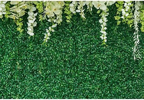 LFEEY Зелен Фон с Цветен Снимка на Зелени Листа, Трева Стена от Бели Цветя Фотофоны Булчински Душ за Младоженци Детски Душ Рожден