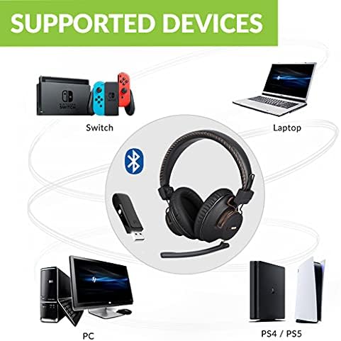 Avantree DG59M - Bluetooth-слушалки с микрофон за PS5 и PS4, Безжични слушалки с USB-адаптер за PC, лаптоп, компютър, игри