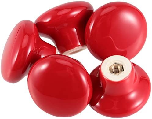 JAPCHET 16 Опаковки Червени Керамични Дръжки за Шкафове, Керамични Дръжки на Вратите с един Отвор и Винтове, Кръгли Дръжки-Гъби с