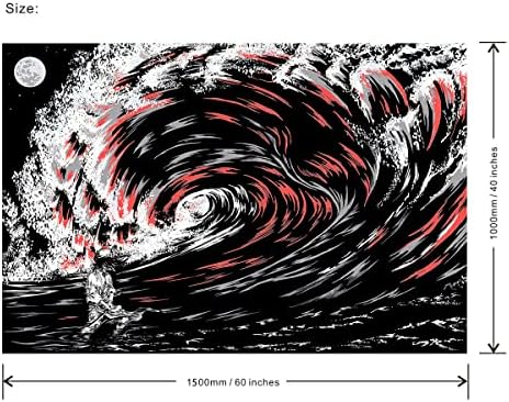 Японски Самурайски Гоблен Традиционна Живопис Туш Great Waves Стенни за Декор Спални 59×39 Инча