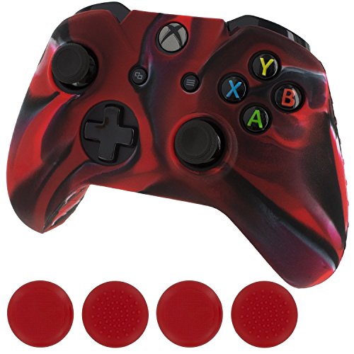 Универсален Силиконов Калъф-Хастар Skin Controller & Grip Stick Caps за Xbox One Черно Червено