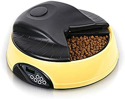 Автоматичен фидер на домашни любимци ZSQAI, четири пъти на ден храна, купа за запис на времето за измиване на кучета и котки (цвят-жълт)