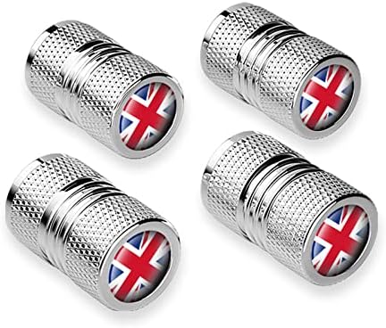 4шт Капачки за състав на вентила на гумата с флага на Великобритания са Подходящи за повечето автомобилни аксесоари.Капачки