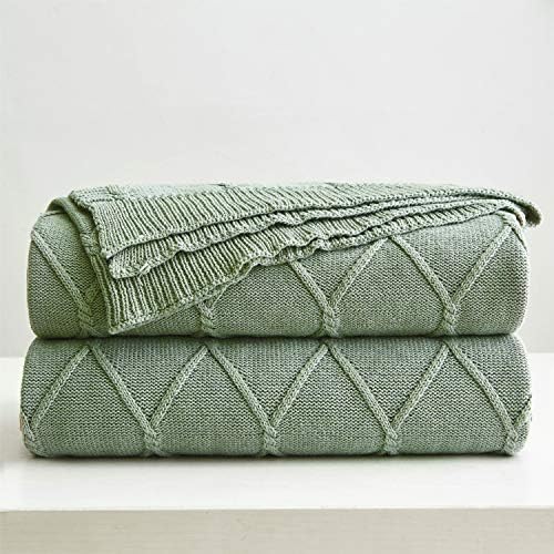 Каре от памук Шалфейно–зелен цвят, Вязаный дантела, за дивана, с допълнителна чанта за пране за дивана-легло - Лесен 50