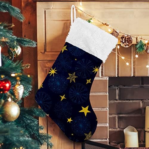 Коледни Чорапи На Жълти Звезди Сини Снежинки Бели Плюшени Белезници От Мерсеризованного Кадифе Семеен Празник Персонализирани Голям Отглеждане