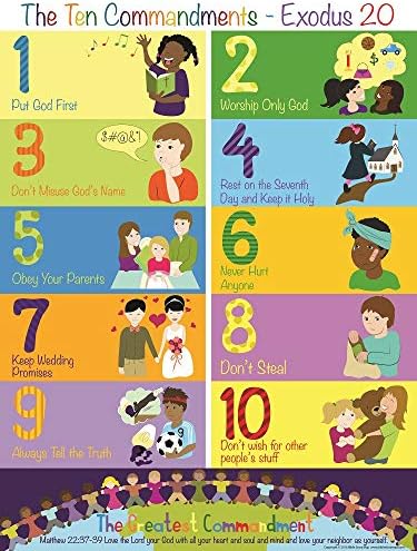 Плакат с десетте заповеди за деца (1,17 x 22) Библейски плакати за класната стая, в Църквата, в неделното училище или домашно обучение,