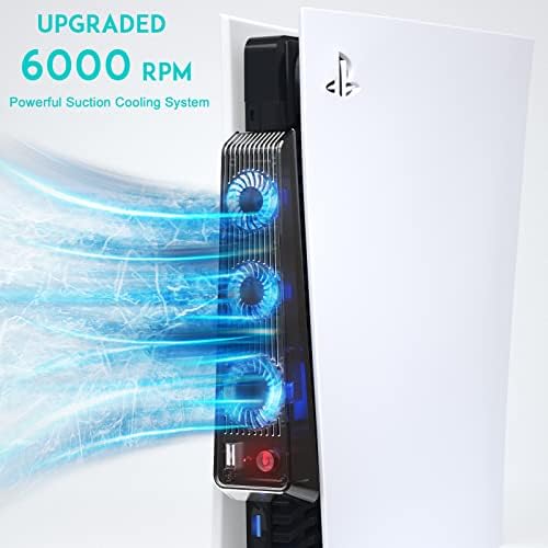 Вентилатор за Охлаждане NICEMOVIC PS5 за аксесоари PS5, Обновен на вентилатора за охлаждане на PS5 с три мощни 6000-скоростни вентилатори,