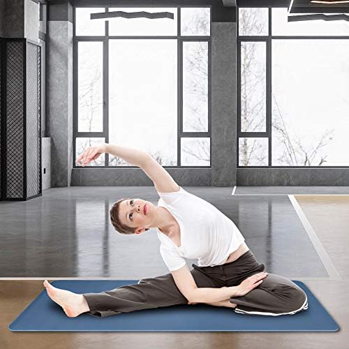 YOUBTQ килимче за йога, Нескользящий, от ТПЭ с дебелина 6 мм, Подложка за йога/, фитнес зала (183x61x0,6 см), тъмно син цвят, Професионални