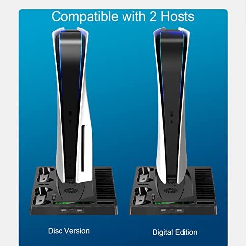 Вертикална Поставка за вентилатор за охлаждане на конзолата PS5, Зарядно за две контролери Digital Editions, 2 Безшумни вентилатора за