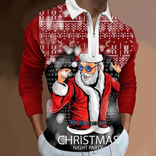XXBR Коледни Мъжки Ризи Поло С Дълъг Ръкав И яка с цип, Дизайнерски Блузи, Забавна Коледна Риза За Голф С Принтом на Дядо Коледа
