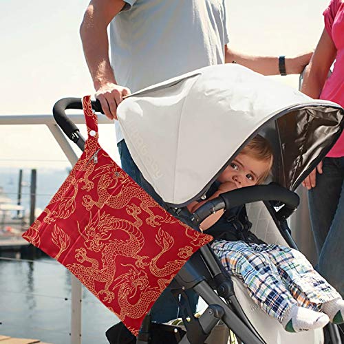 visesunny Dragon Червен Модел, 2 бр., Влажна чанта с джобове с цип, Моющаяся, Множество, Голям за Пътуване, плаж, басейн, детска