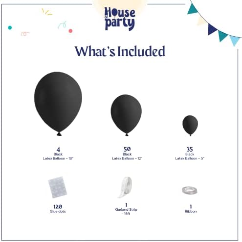 Набор от Гирлянди от черни балони HOUSE OF PARTY - Комплект Арка от матирана черни балони, балони 5/12/18 инча за украса Великден
